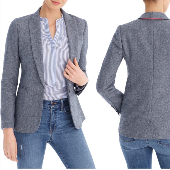 J Crew Wool Blazer Schoolboy Tweed Blue Harrington Jacket